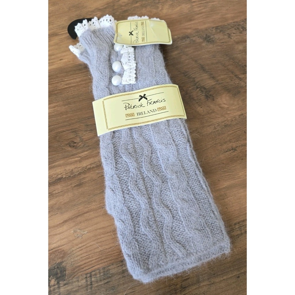 Patrick Francis Ireland Wool/Angora Fingerless Gloves Lace/Pearl Cable Knit OSFA